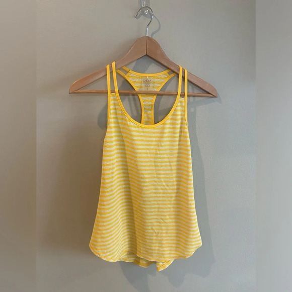 CALIA BY CARRIE UNDERWOOD Striped Yellow Athletic Razorback Tank Top Small - Picture 1 of 9